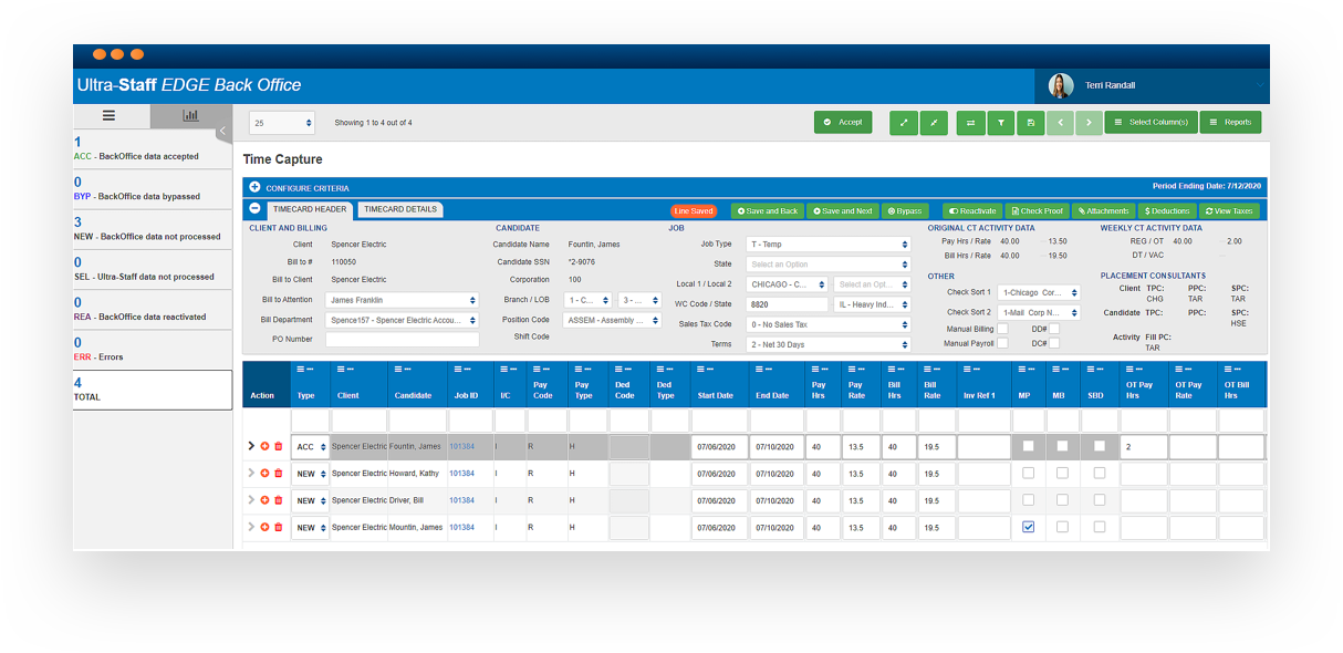 Ultra-Staff EDGE Back Office Staffing Software Screenshot