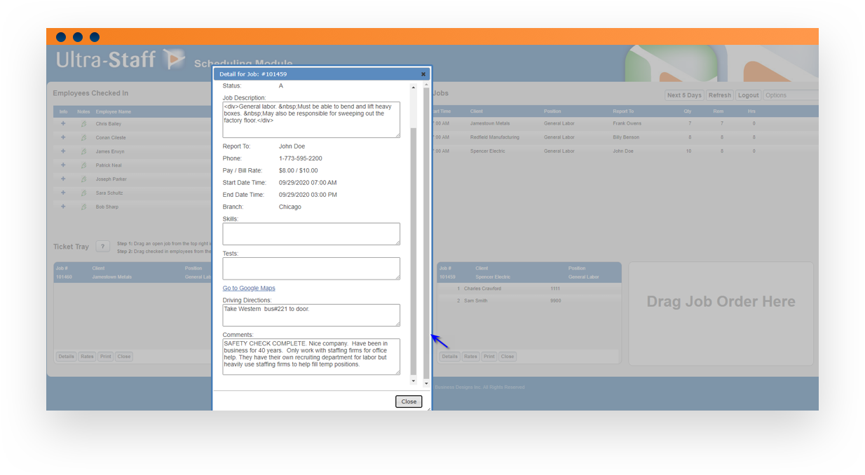 Software screenshot illustrating labor dispatch module functionality