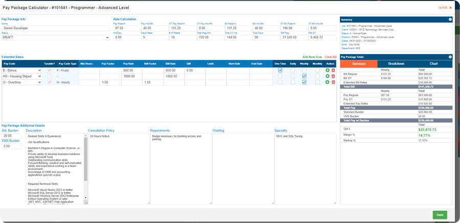 Pay Package Calculator - Healthcare Staffing Software